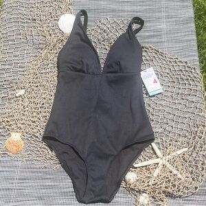 Primark Ozone One Piece Ribbed Swimsuit Size 4 Black NWT